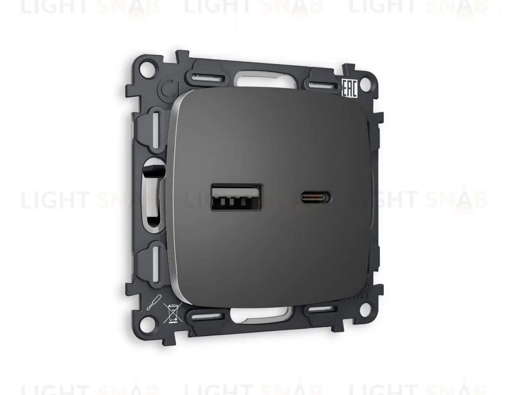 Розетка USB двойная для зарядки тип А+С 3000мА Ambrella Volt Omega антрацит серый VM177+OP6610 VM177 + OP6610