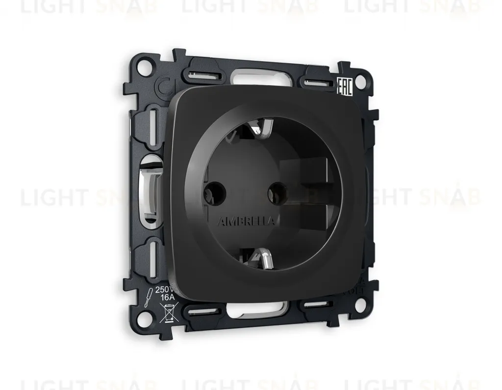 Розетка с заземлением Ambrella Volt Omega 16A/250В, винтовой зажим, черный матовый VM141+OP8060 VM141 + OP8060