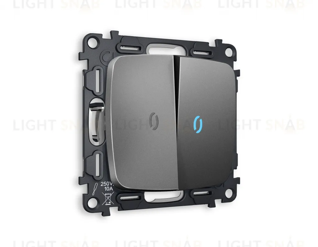 Выключатель двухклавишный с подсветкой (голубой свет) Ambrella Volt Omega 10A/250В антрацит серый VM115+G17B+G17B+OP6540 VM115 + G17B + OP6540