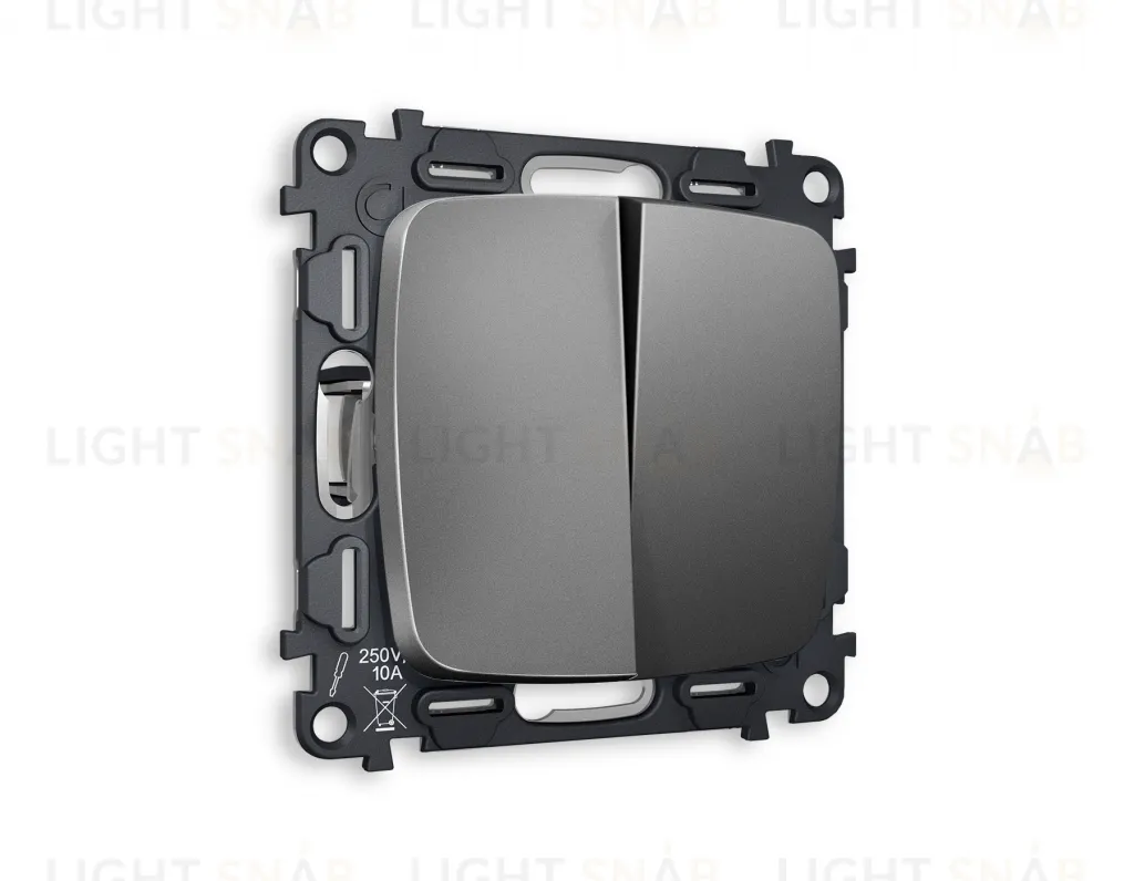 Выключатель двухклавишный Ambrella Volt Omega 10A/250В антрацит серый VM115+OP6530 VM115 + OP6530