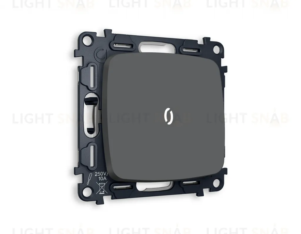 Переключатель одноклавишный (из 2-х мест) с подсветкой (нейтральный белый свет) Ambrella Volt Omega 10A/250В графит VM105+G25W+OP9020 VM105 + G25W + OP9020