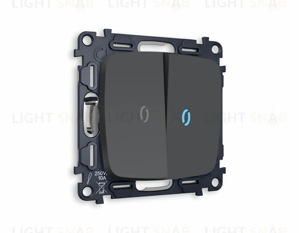 Выключатель двухклавишный проходной с подсветкой (голубой свет) Ambrella Volt Omega 10A/250В графит VM120+G29B+G29B+OP9040 VM120 + G29B + OP9040
