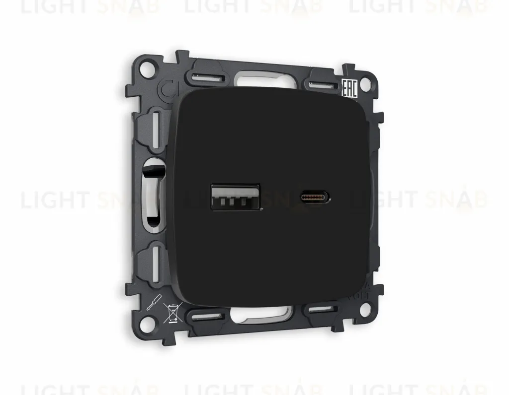 Розетка USB двойная для зарядки тип А+С 3000мА Ambrella Volt Omega черный матовый VM177+OP8110 VM177 + OP8110