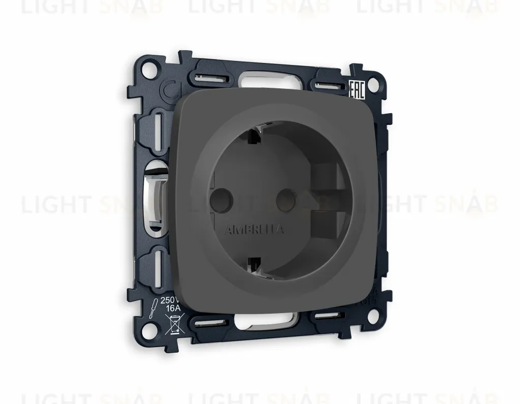 Розетка с заземлением с защитными шторками Ambrella Volt Omega 16A/250В, винтовой зажим, графит VM141+OP9070 VM141 + OP9070