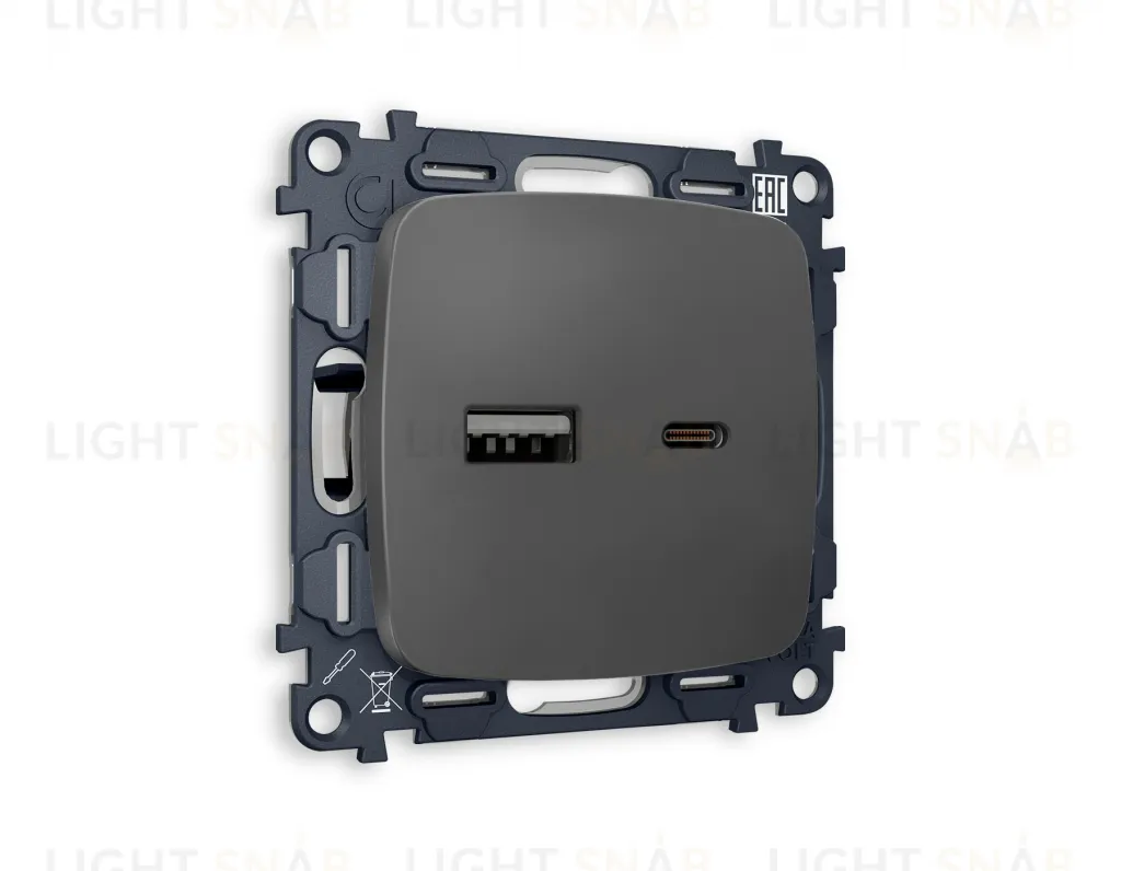 Розетка USB двойная для зарядки тип А+С 3000мА Ambrella Volt Omega графит VM177+OP9110 VM177 + OP9110