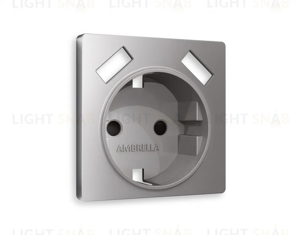 Лицевая панель ALFA (Сталь матовый) для электрической розетки с заземлением со шторками 2USB тип A+A QUANT AP5090 AP5090