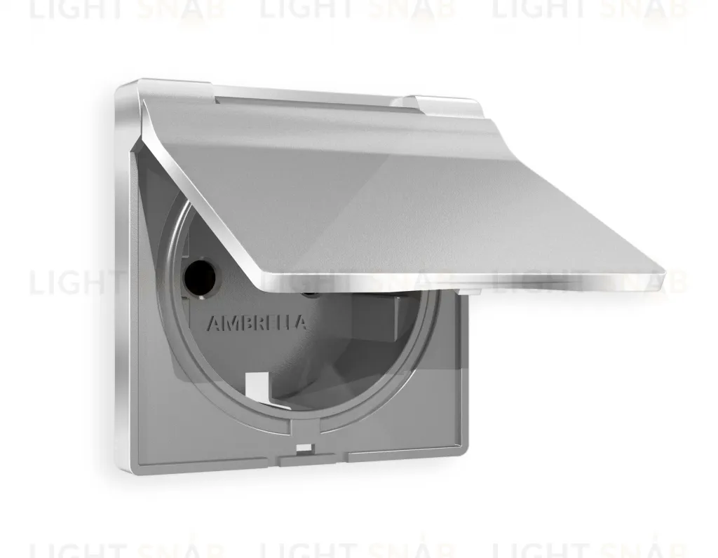 Лицевая панель ALFA (Серебро глянец) для электрической розетки с заземлением со шторками и защитной крышкой IP44 QUANT AP4080 AP4080