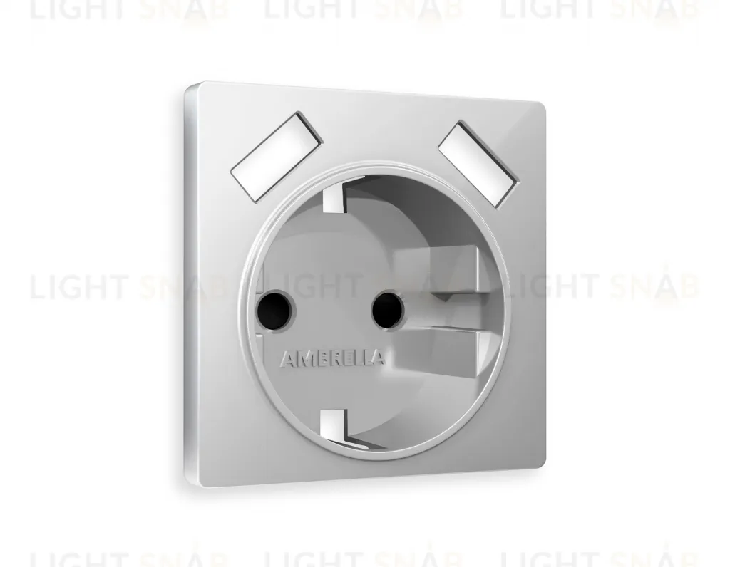 Лицевая панель ALFA (Серебро глянец) для электрической розетки с заземлением со шторками 2USB тип A+A QUANT AP4090 AP4090