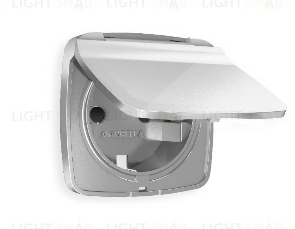 Лицевая панель OMEGA (Серебро глянец) для электрической розетки с заземлением со шторками и защитной крышкой IP44 QUANT OP4080 OP4080