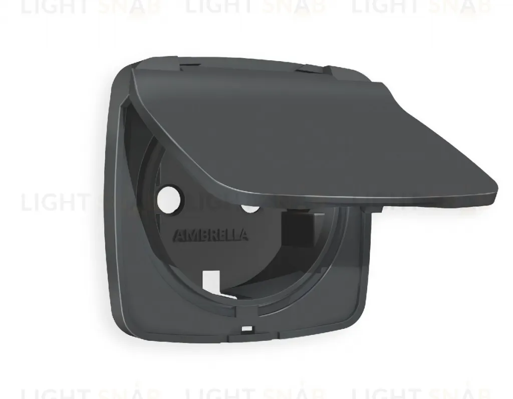 Лицевая панель OMEGA (Графит Мягкое касание) для электрической розетки с заземлением со шторками и защитной крышкой IP44 QUANT OP9080 OP9080