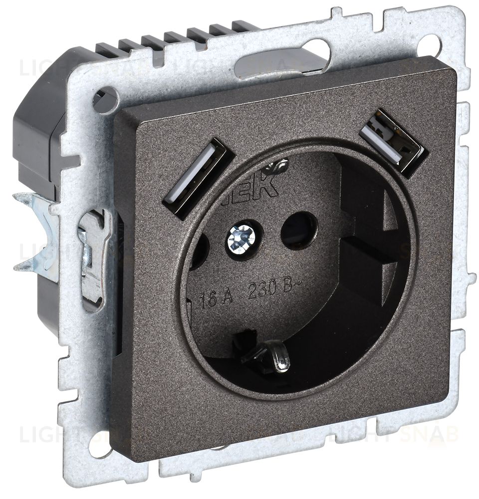 Розетка с заземлением с защитными шторками 16А с USB A+A 5В 3,1А IEK Brite темная бронза BR-R14-16-U21-D31-K45 BR-R14-16-U21-D31-K45