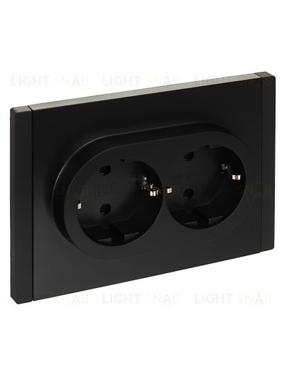 Розетка 2-местная с заземлением с защитными шторками 16А в сборе безвинтовое крепление IEK Forte&Piano черный FP-R24-16-1-K02 FP-R24-16-1-K02