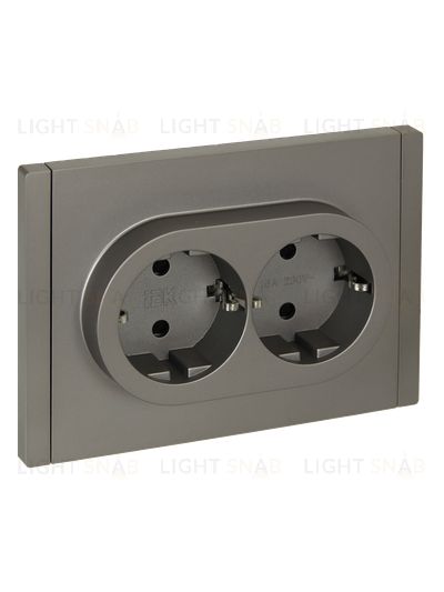 Розетка 2-местная с заземлением с защитными шторками 16А в сборе безвинтовое крепление IEK Forte&Piano нержавеющая сталь FP-R24-16-1-K46 FP-R24-16-1-K46