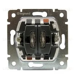 Legrand PRO 21 Мех Переключатель 2-х клавишный с подсветкой, 2 зеленые лампы 0,5 мА 775608 775608