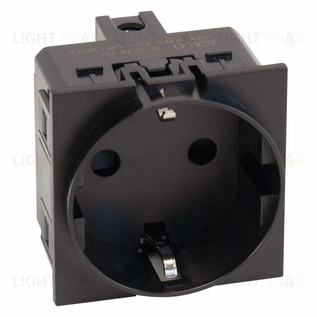 Meiton Розетка 220V с/з со шторками винтовой зажим 16A (черный матовый) AG4141 AG4141