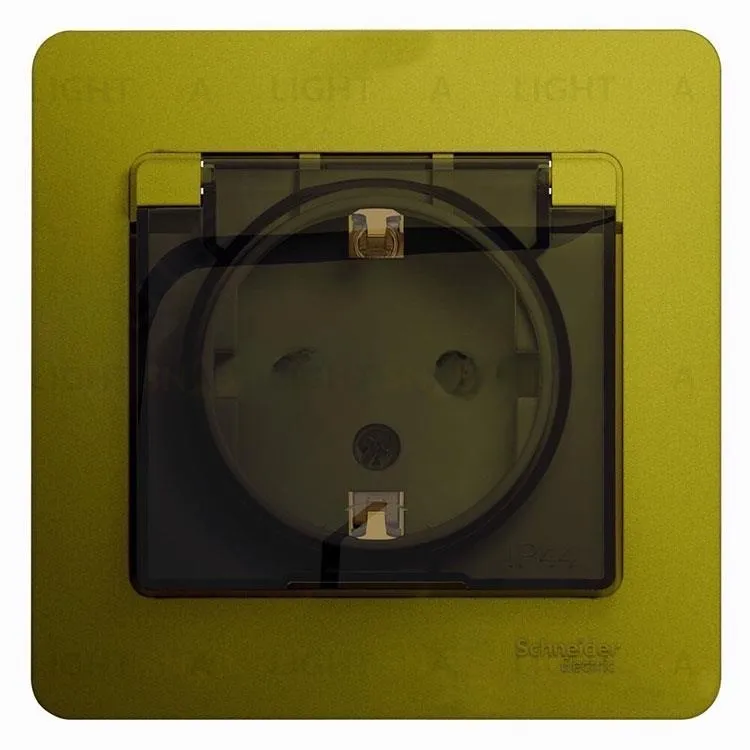 Розетка с рамкой с заземлением со шторками и откидной крышкой Schneider Electric Glossa, IP44 винтовые зажимы 16А/250В, фисташковый GSL001048 GSL001048