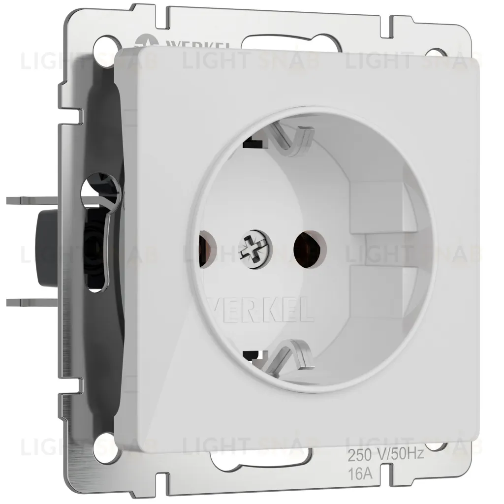Розетка с заземлением и шторками Werkel 16A/250В, винтовой зажим, белый акрил a064012 a064012