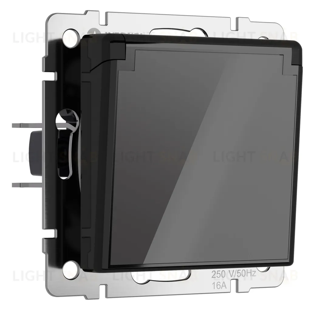 Розетка влагозащищенная с заземлением с защитной крышкой и шторками Werkel 16A/250В, винтовой зажим, черный акрил a064043 a064043