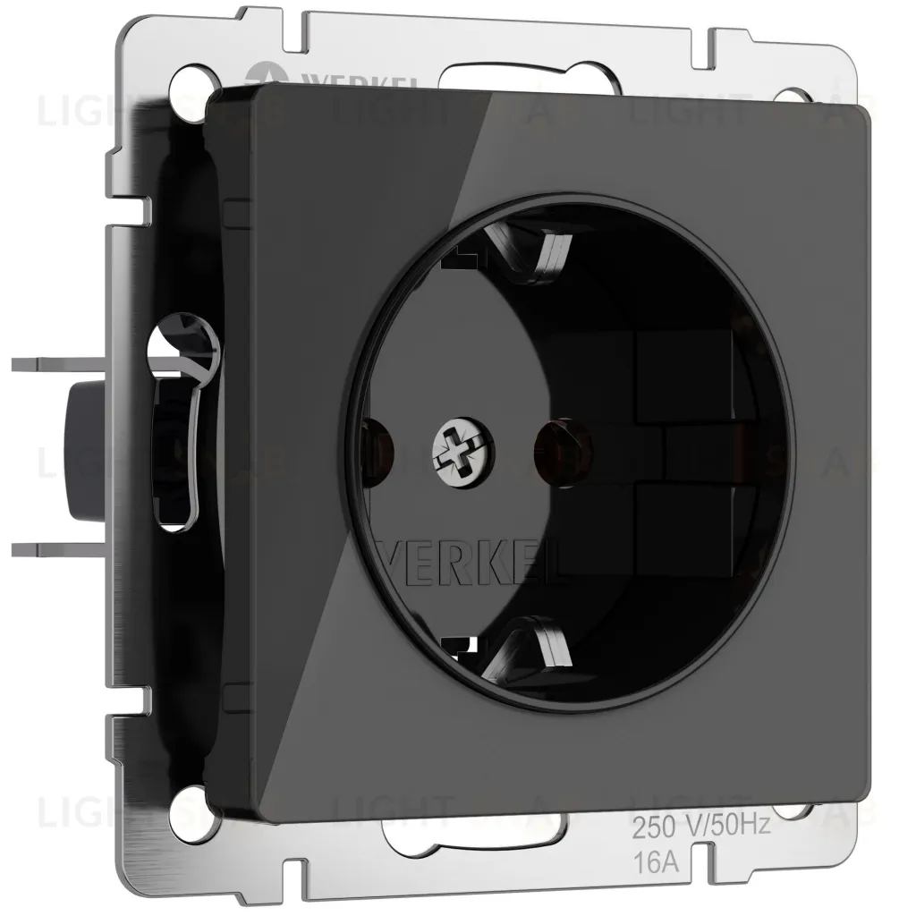 Розетка с заземлением и шторками Werkel 16A/250В, винтовой зажим, черный акрил a064042 a064042