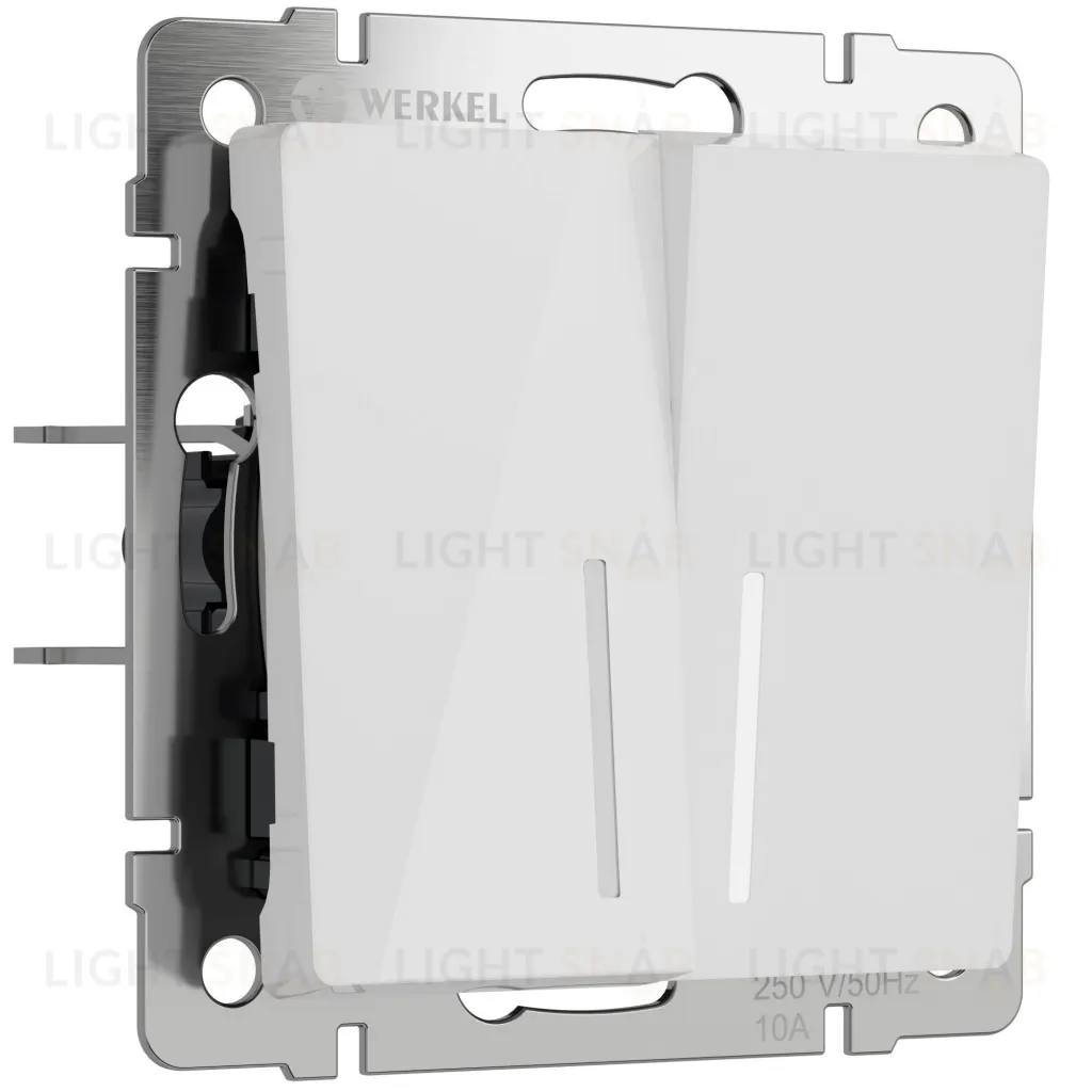 Выключатель двухклавишный проходной с подсветкой Werkel 10A/250В (из 2-х мест), белый акрил a064008 a064008
