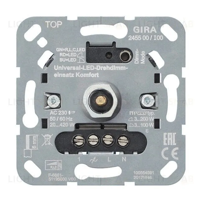 Gira светорегулятор универсальный LED, Komfort LED 3-100Вт., 20-420Вт ламп накал. и галог. 245500 245500