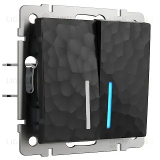 Выключатель двухклавишный с подсветкой Werkel Hammer 10A/250В черный a052062 a052062