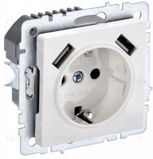 Розетка с заземлением с защитными шторками 16А с USB A+A 5В 3,1А IEK Brite белый BR-R14-16-U21-D31-K01 BR-R14-16-U21-D31-K01