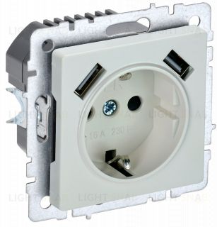 Розетка с заземлением с защитными шторками 16А с USB A+A 5В 3,1А IEK Brite жемчужный BR-R14-16-U21-D31-K36 BR-R14-16-U21-D31-K36
