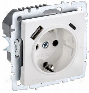 Розетка с заземлением с защитными шторками 16А с USB A+C 18Вт IEK Brite белый BR-R14-16-U22-018-K01 BR-R14-16-U22-018-K01