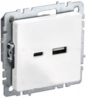 Розетка USB двойная A+C 18Вт IEK Brite белый BR-U22-018-K01 BR-U22-018-K01