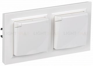 Розетка двойная с заземлением с защитными шторками и крышкой 16А IP44 в сборе с рамкой IEK Brite белый BR-R16-16-44-2-K01-F-PRO BR-R16-16-44-2-K01-F-PRO