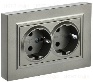 Розетка двойная с заземлением со шторками в сборе с рамкой IEK Brite, 16A/250В, шампань BR-R24-16-K37-F BR-R24-16-K37-F