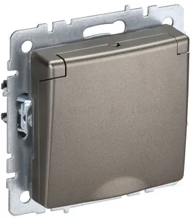 Розетка с заземлением со шторками и крышкой IP44 IEK Brite, 16A/250В, шампань BR-R16-16-44-K37 BR-R16-16-44-K37