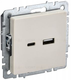 Розетка USB двойная A+C 18Вт IEK Brite бежевый BR-U22-018-K10 BR-U22-018-K10