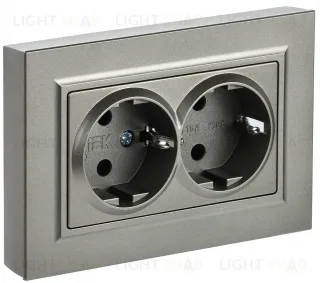 Розетка двойная с заземлением в сборе с рамкой IEK Brite, 16A/250В, шампань BR-R21-16-K37-F BR-R21-16-K37-F