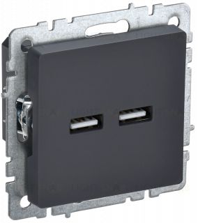 Розетка USB двойная A+A 5В 3,1А IEK Brite графит BR-U21-D31-K53 BR-U21-D31-K53
