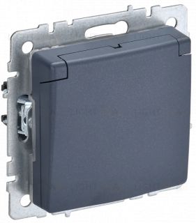 Розетка с заземлением со шторками и крышкой IP20 IEK Brite, 16A/250В, маренго BR-R16-16-K35 BR-R16-16-K35