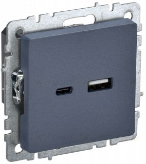 Розетка USB двойная A+C 18Вт IEK Brite маренго BR-U22-018-K35 BR-U22-018-K35