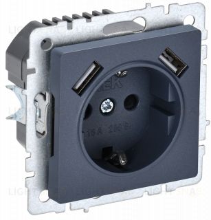 Розетка с заземлением с защитными шторками 16А с USB A+A 5В 3,1А IEK Brite маренго BR-R14-16-U21-D31-K35 BR-R14-16-U21-D31-K35