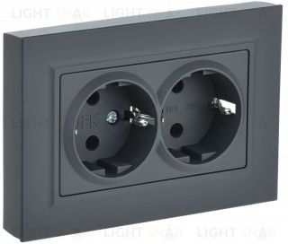 Розетка двойная с заземлением со шторками в сборе с рамкой IEK Brite, 16A/250В, графит BR-R24-16-K53-F BR-R24-16-K53-F