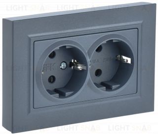 Розетка двойная с заземлением со шторками в сборе с рамкой IEK Brite, 16A/250В, маренго BR-R24-16-K35-F BR-R24-16-K35-F