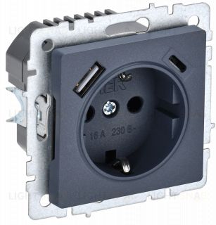 Розетка с заземлением с защитными шторками 16А с USB A+C 18Вт IEK Brite маренго BR-R14-16-U22-018-K35 BR-R14-16-U22-018-K35
