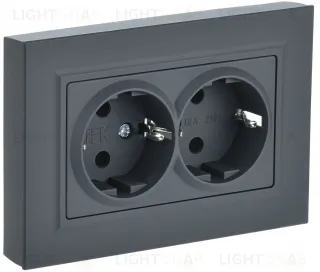 Розетка двойная с заземлением в сборе с рамкой IEK Brite, 16A/250В, графит BR-R21-16-K53-F BR-R21-16-K53-F