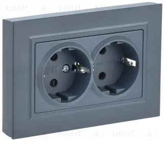 Розетка двойная с заземлением в сборе с рамкой IEK Brite, 16A/250В, маренго BR-R21-16-K35-F BR-R21-16-K35-F