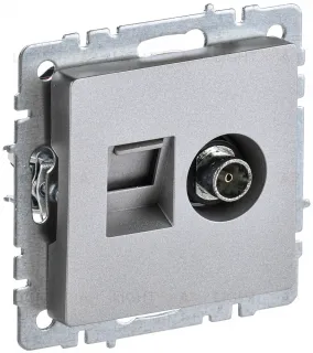 Розетка TV и интернет розетка RJ 45, 5 кат. IEK Brite, алюминий BR-AK20-1-K47 BR-AK20-1-K47