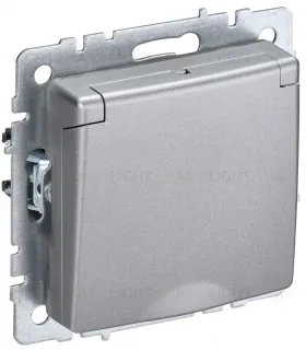 Розетка с заземлением со шторками и крышкой IP44 IEK Brite, 16A/250В, алюминий BR-R16-16-44-K47 BR-R16-16-44-K47