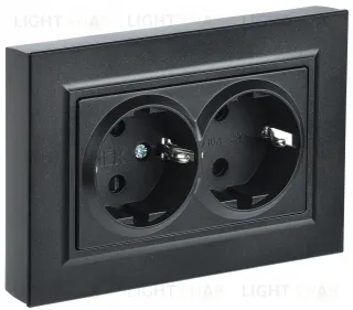 Розетка двойная с заземлением в сборе с рамкой IEK Brite, 16A/250В, черный BR-R21-16-K02-F BR-R21-16-K02-F