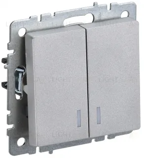 Выключатель двухклавишный с подсветкой IEK Brite, 10A/250В, алюминий BR-V20-1-10-K47 BR-V20-1-10-K47