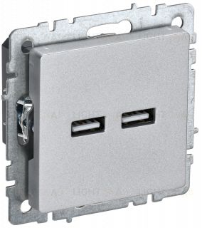 Розетка USB двойная A+A 5В 3,1А IEK Brite алюминий BR-U21-D31-K47 BR-U21-D31-K47