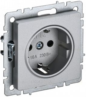 Розетка с заземлением со шторками IEK Brite, 16A/250В, алюминий BR-R14-16-K47 BR-R14-16-K47